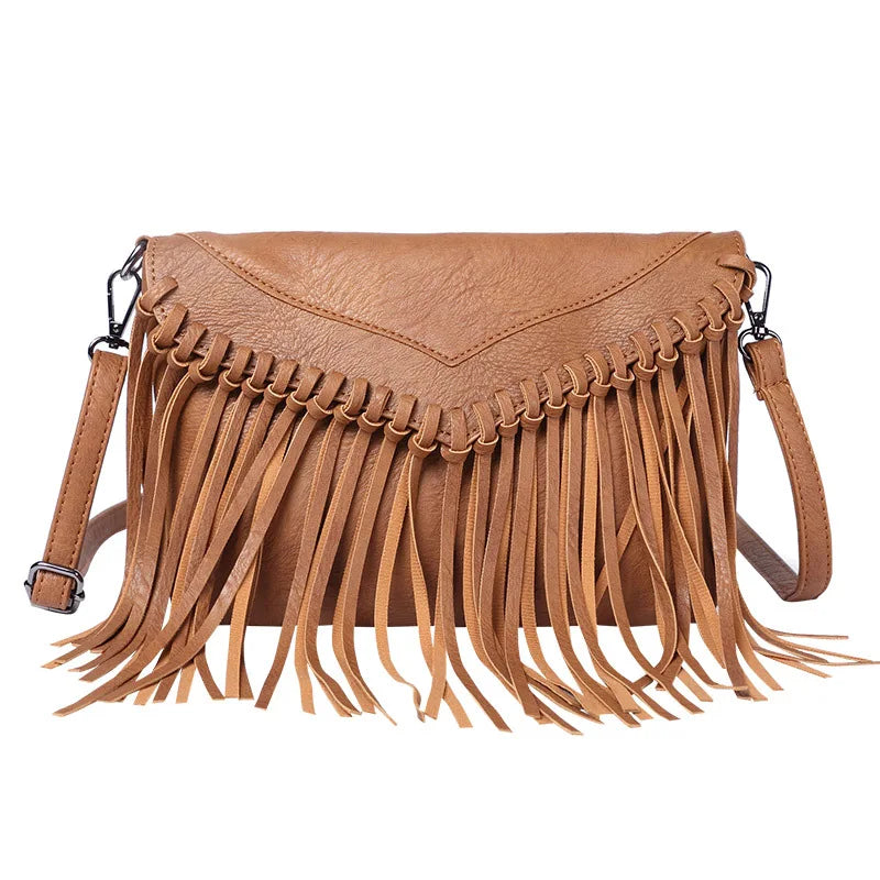Women Crossbody Envelope Bag Soft PU Leather Tassel Shoulder Bag