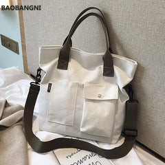 Retro Canvas Tote Shoulder Bag Women Crossbody Large Capacity Solid Bag