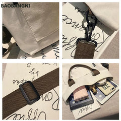 Retro Canvas Tote Shoulder Bag Women Crossbody Large Capacity Solid Bag