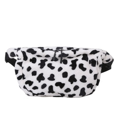 Retro Cow Printed Shoulder Bag Casual Plush Shopper Saddle Bag Female Handbag