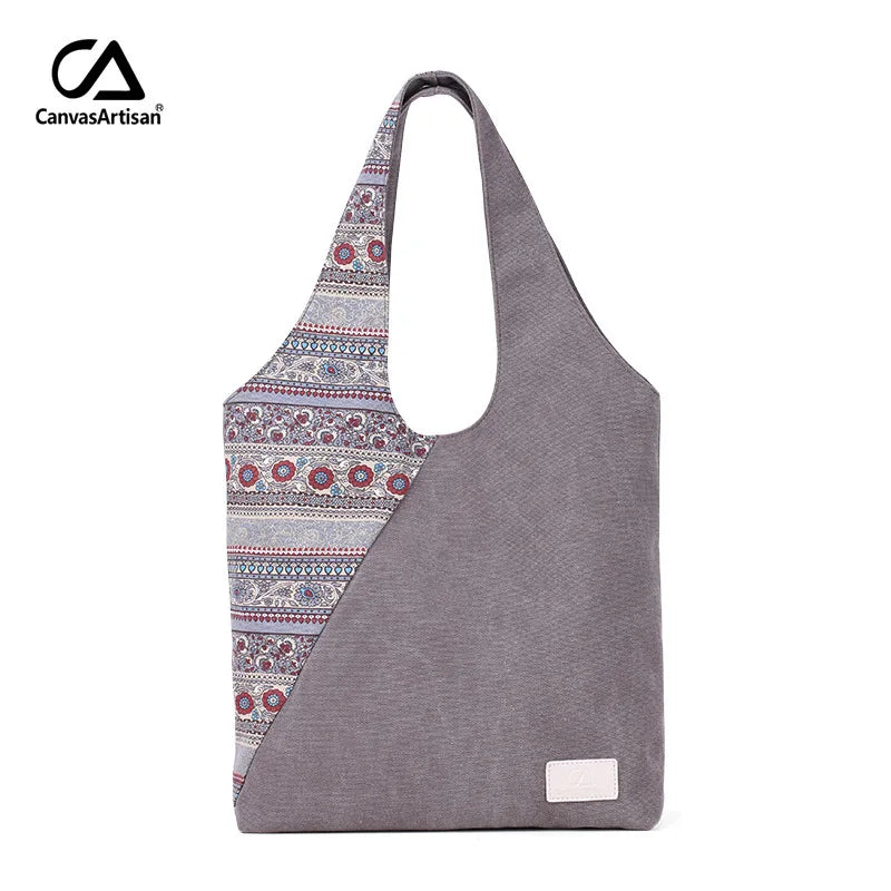 Retro Floral Canvas Tote Shoulder Bag Beach National Bolsas Feminina