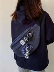 Japanese Letter Streetwear Zipper Shoulder Bag