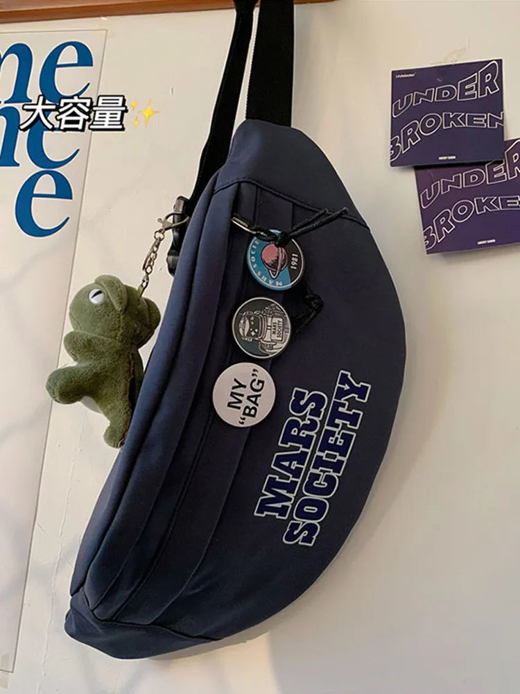 Japanese Letter Streetwear Zipper Shoulder Bag