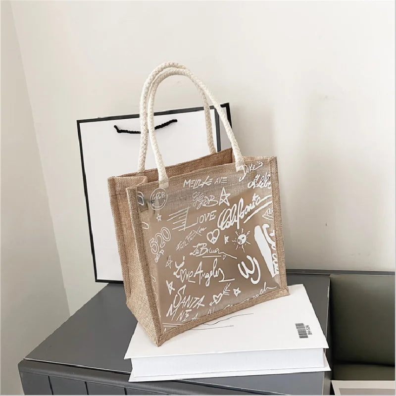 Retro Print Forest PU Shoulder Bag Transparent Handbag