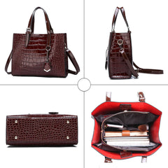 Vintage Crocodile PU Leather Handbag Top-handle Tote Messenger Shoulder Bag