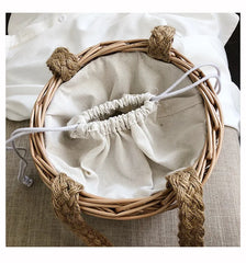 Women Straw Woven Bucket Bag Beach Travel Tote Handbag
