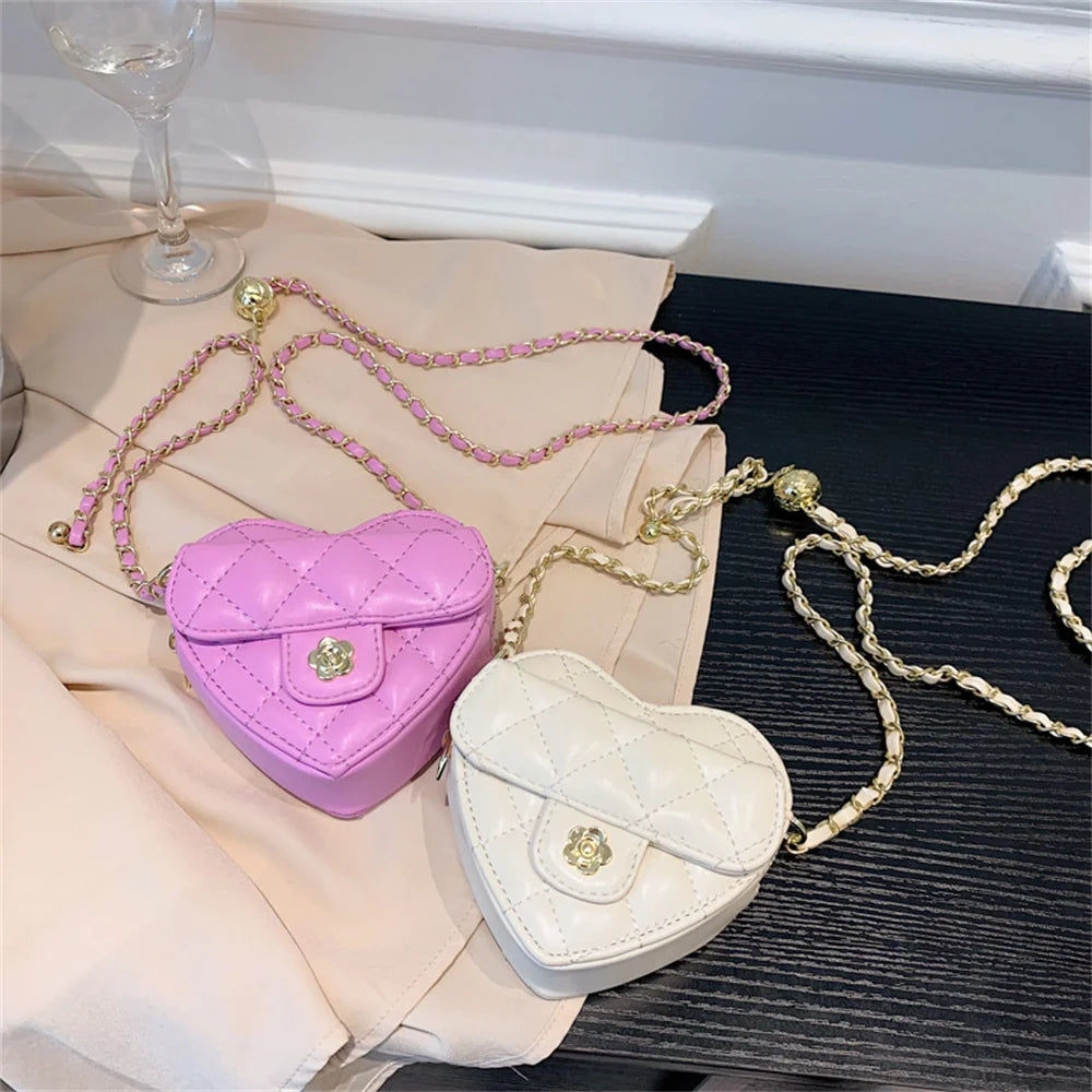 Women Heart-shaped Mini Crossbody Bag Diamond Embroidery Messenger Bags