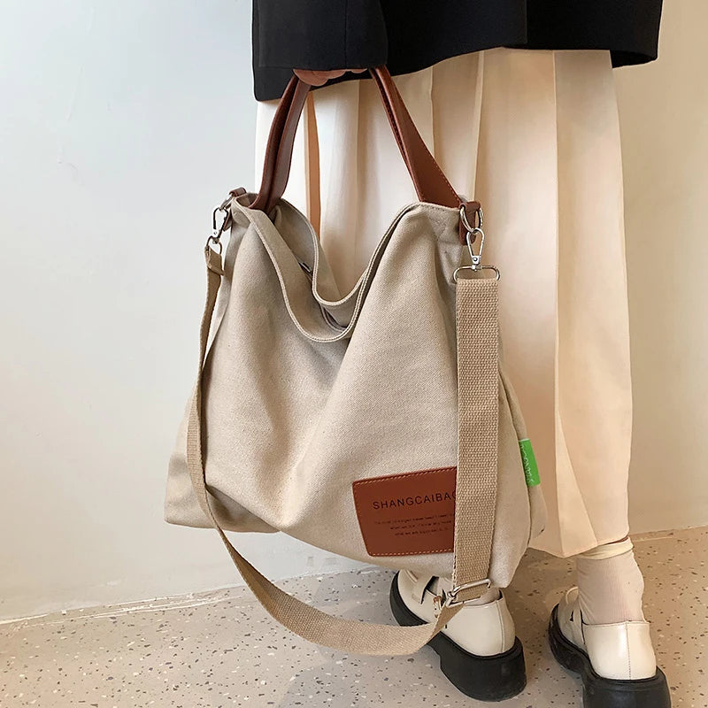 Canvas High Capacity Shoulder Bag Casual Travel Handbag