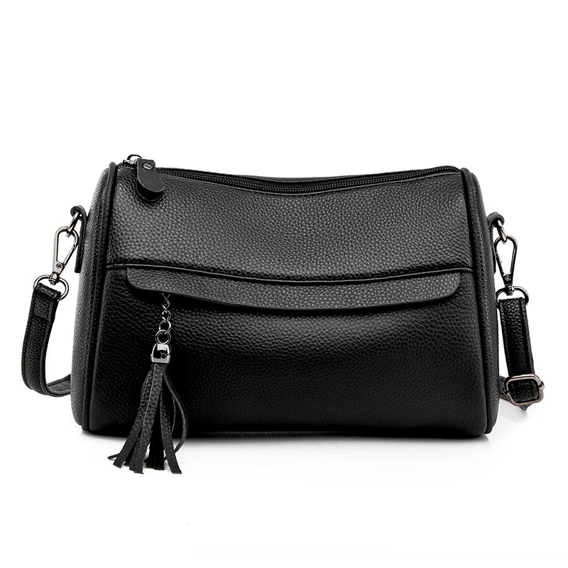 High Capacity Cowhide Leather Women Shoulder Bag