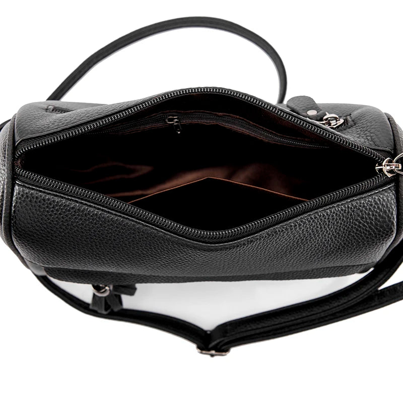 High Capacity Cowhide Leather Women Shoulder Bag