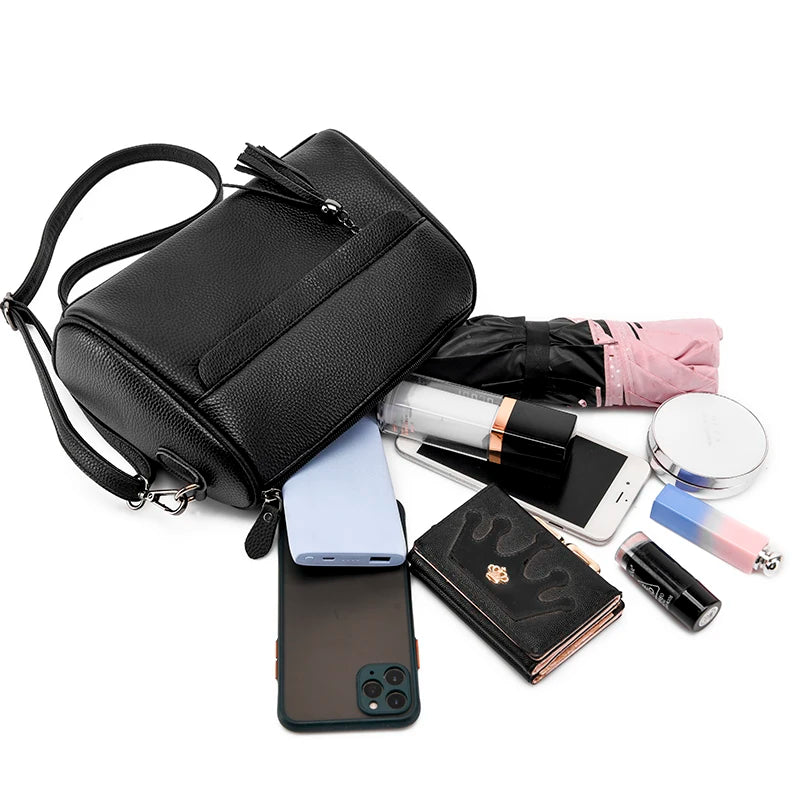 High Capacity Cowhide Leather Women Shoulder Bag