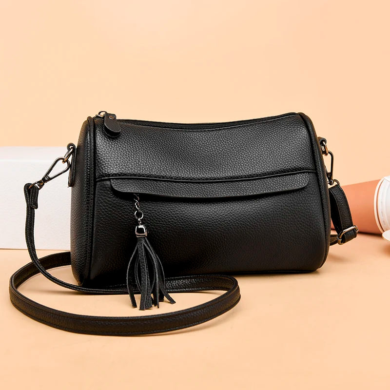 High Capacity Cowhide Leather Women Shoulder Bag