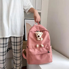 Women High Bear Canvas Backpack Large Capacity Teenage School Bags