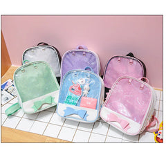 Women Ita Bag Backpack Transparent Bagpack Lovely Bow PU Backpacks
