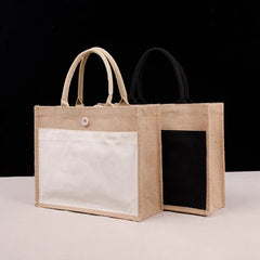 Women Jute Tote Shopping Bag Reusable Beach Burlap Handbag