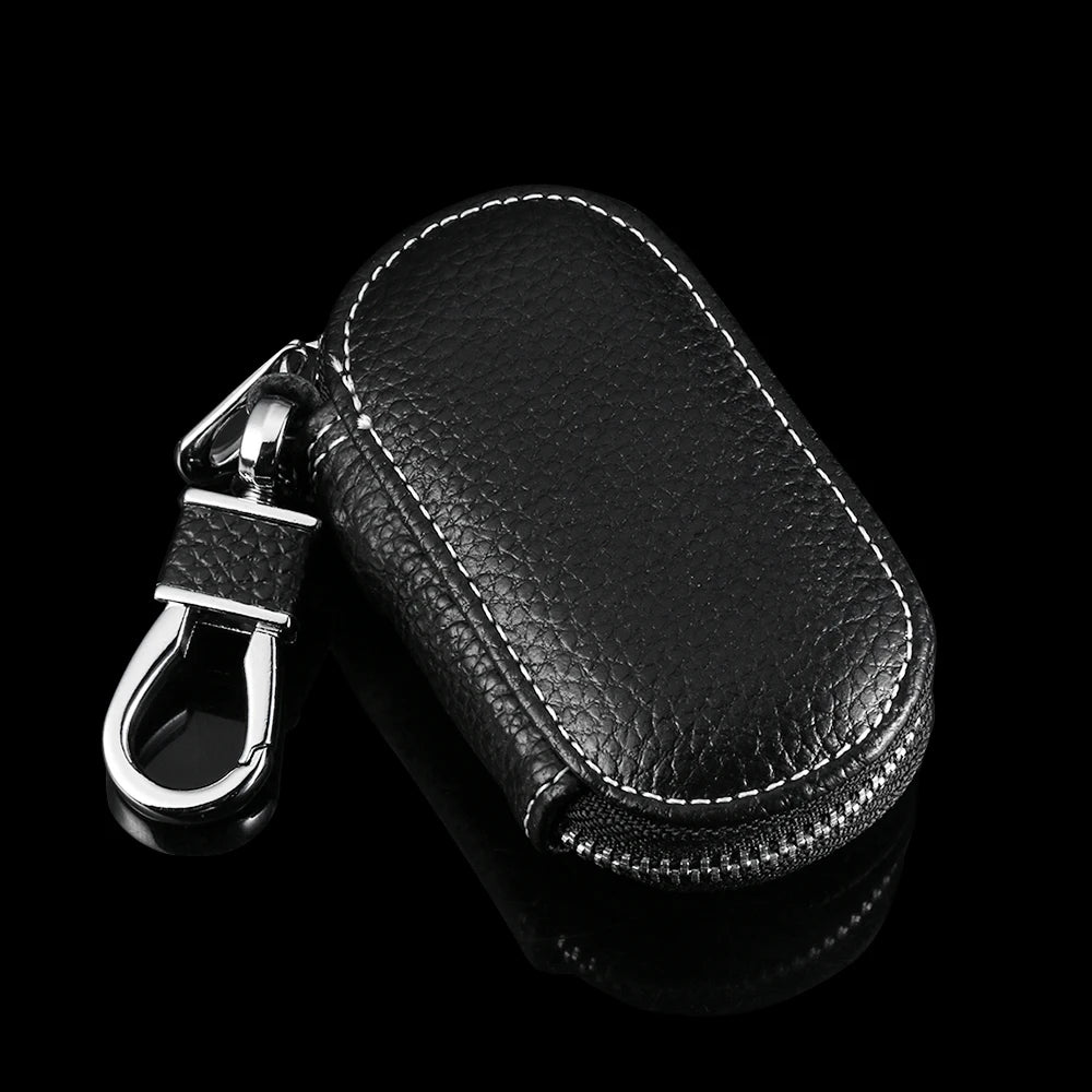Leather Key Holder Organizer Zipper Key Case Bag