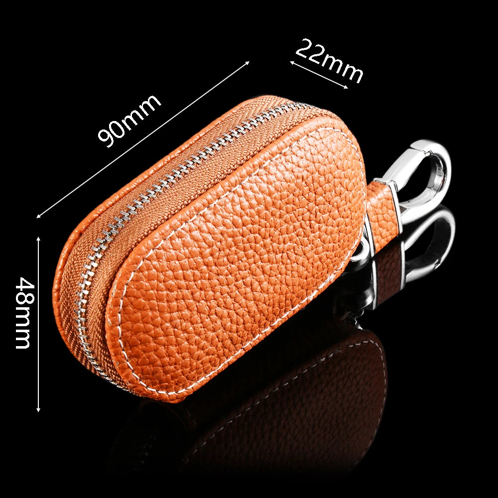 Leather Key Holder Organizer Zipper Key Case Bag