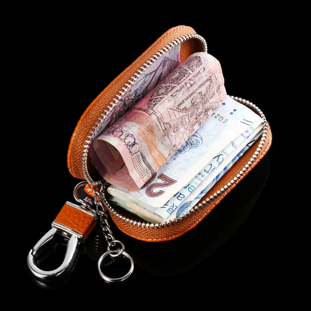 Leather Key Holder Organizer Zipper Key Case Bag