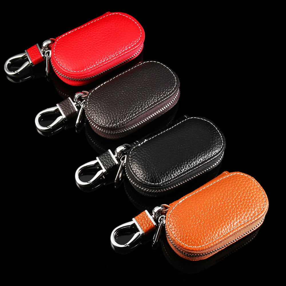 Leather Key Holder Organizer Zipper Key Case Bag