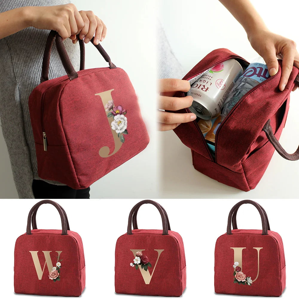 Women Kids Insulated Lunch Bag Cooler Bags Letter Print Food Thermal Picnic Orga