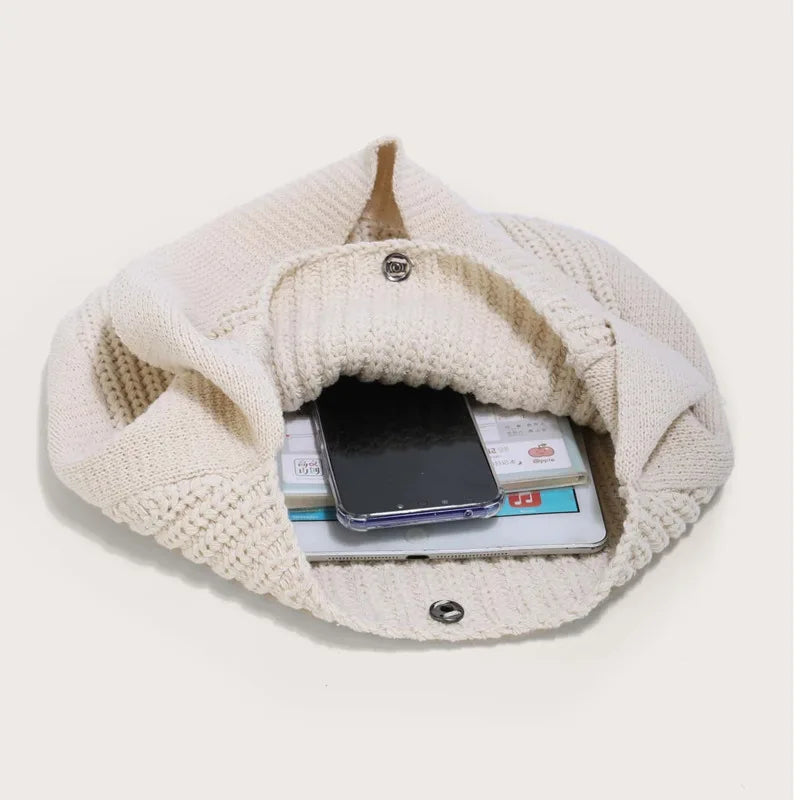 Women Knitting Shoulder Bag Handbag Minimalist Crochet Bucket Bag