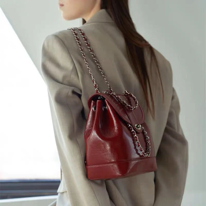 Korea Autumn Winter Mini Chains Backpack Female Student Leather