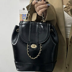 Korea Autumn Winter Mini Chains Backpack Female Student Leather