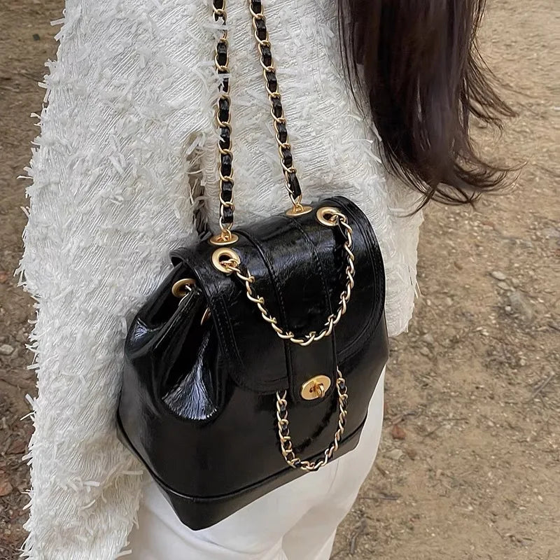 Korea Autumn Winter Mini Chains Backpack Female Student Leather