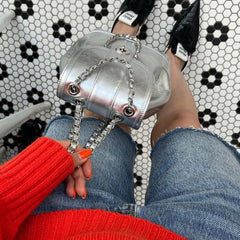 Women Korea Mini Chains Backpack Oil Wax Leather Shoulder Bag