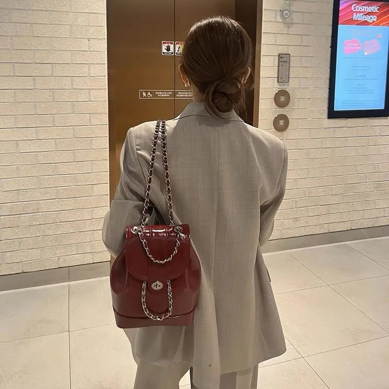 Korea Autumn Winter Mini Chains Backpack Female Student Leather