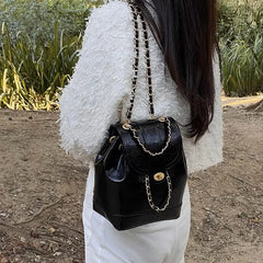 Korea Autumn Winter Mini Chains Backpack Female Student Leather