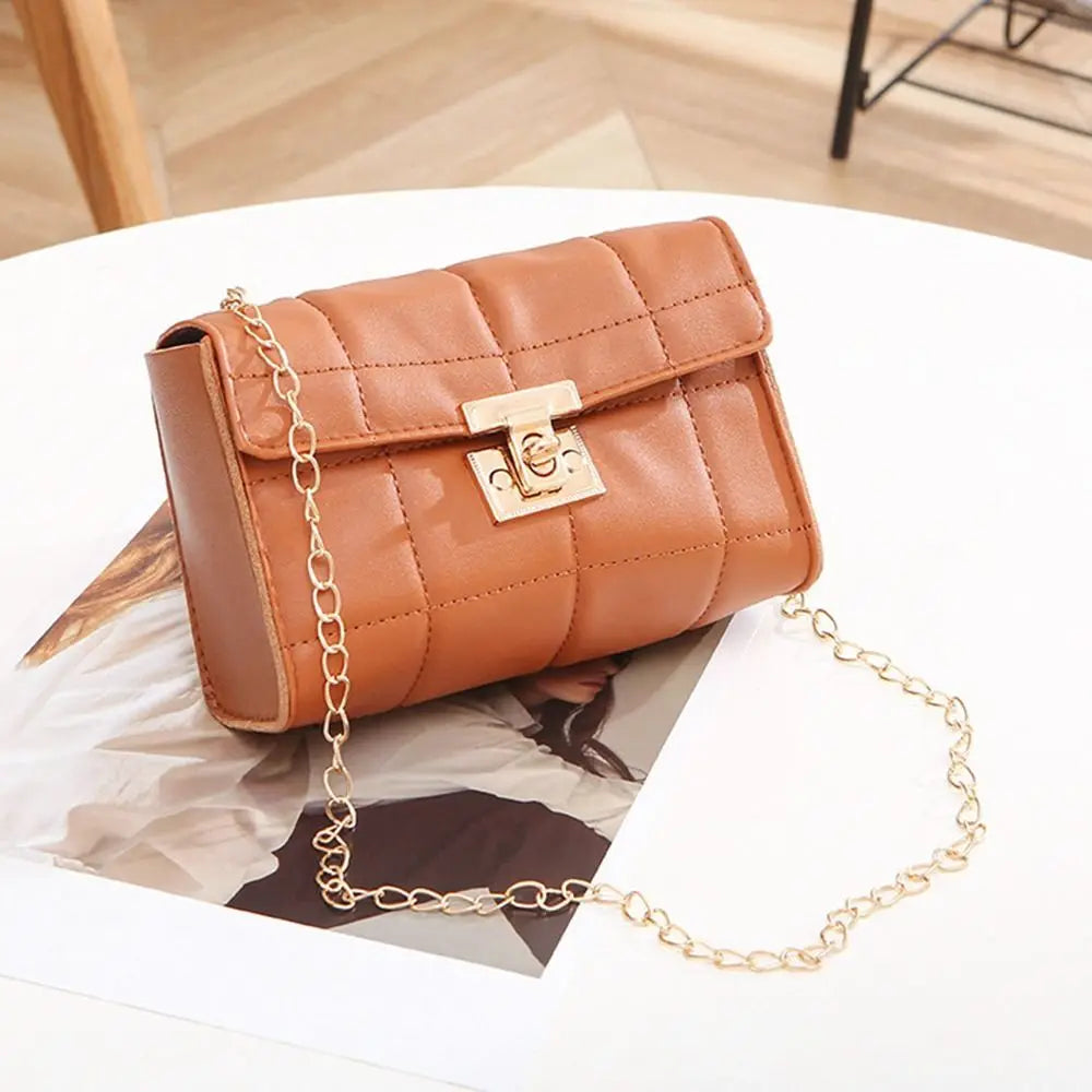 Embroidered PU Leather Plaid Handbag Shoulder Crossbody Small Square Bag