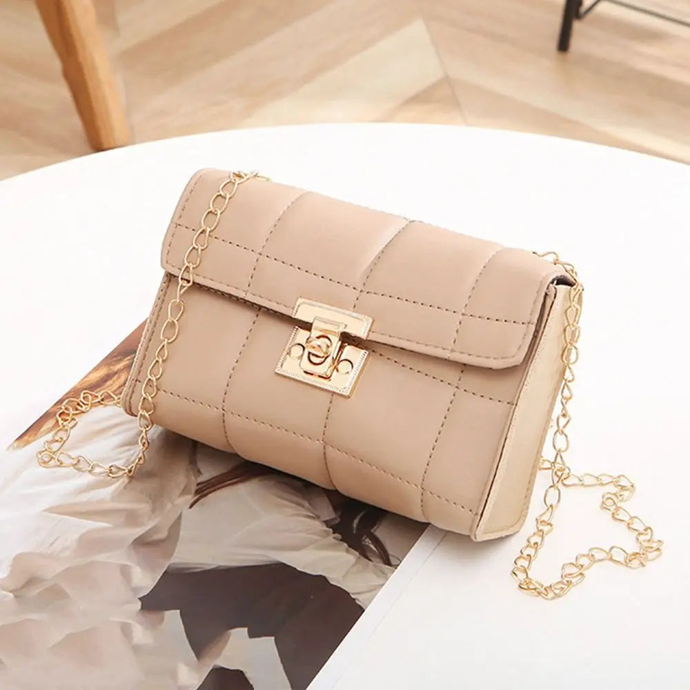 Embroidered PU Leather Plaid Handbag Shoulder Crossbody Small Square Bag