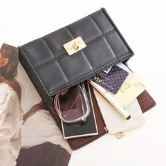 Embroidered PU Leather Plaid Handbag Shoulder Crossbody Small Square Bag