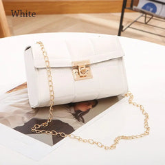 Embroidered PU Leather Plaid Handbag Shoulder Crossbody Small Square Bag