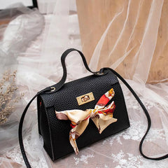 Women Leather Wallet Ribbon Bow Decor Mini Flap Shoulder Bag