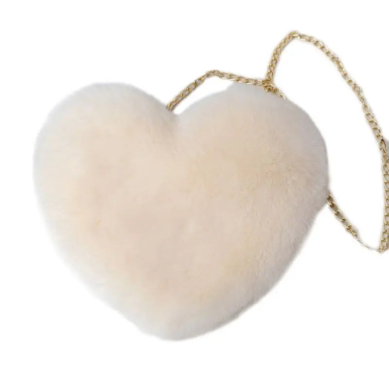 Women Faux Fur Heart Shoulder Bag Crossbody Winter Tote Purse