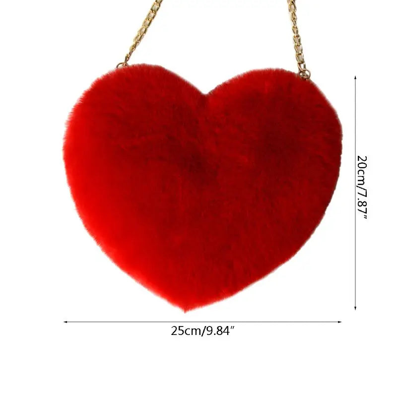 Women Faux Fur Heart Shoulder Bag Crossbody Winter Tote Purse