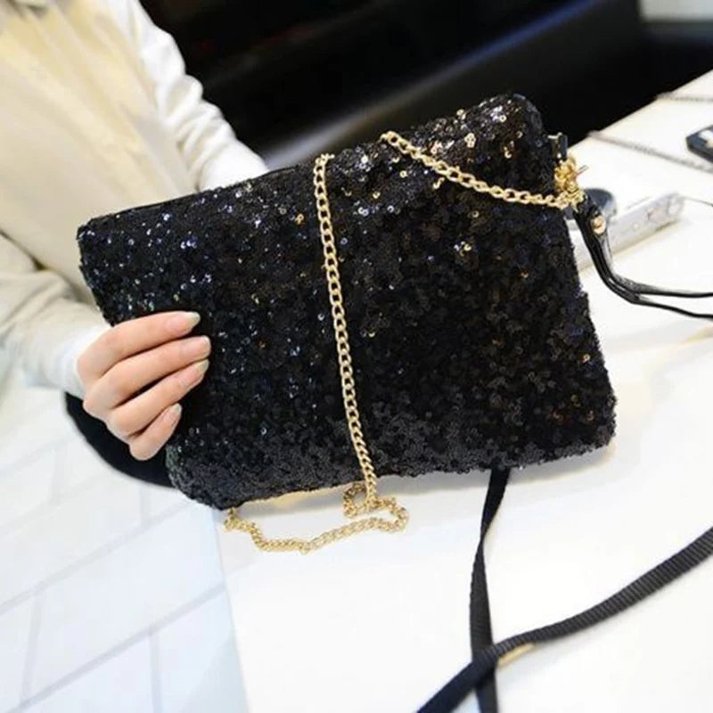 Glitter Sequins Envelope Clutch Bag Silver