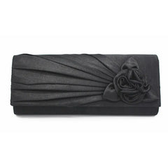 Silk Rose Pattern Clutch Purse Chain Handbag Evening Party Bag
