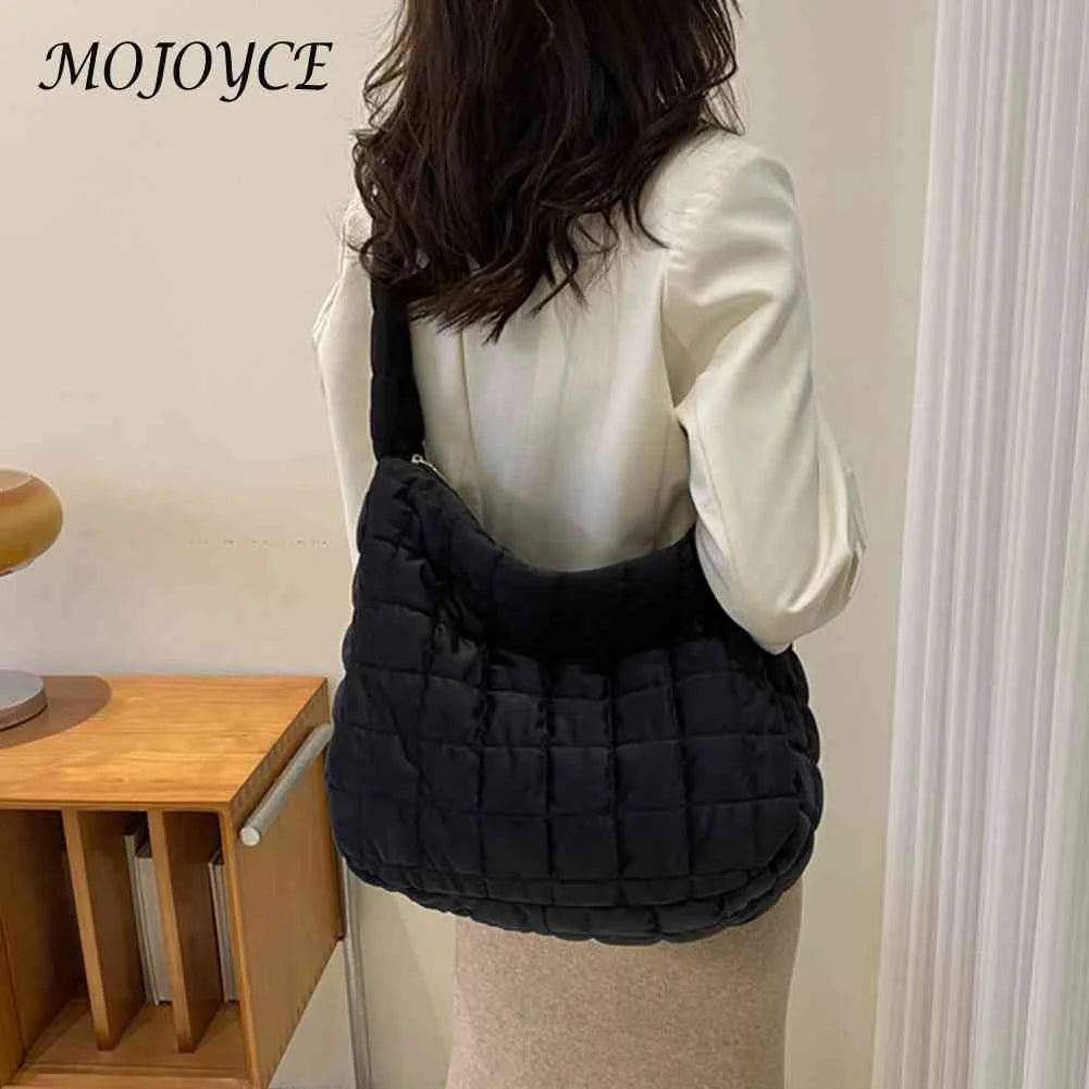 Quilted Plaid Underarm Bag for Women Large Capacity