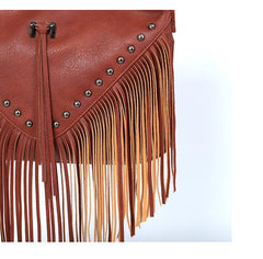 Women Lady Girl Rivet Shoulder Bag Messenger Soft PU Tassel Solid