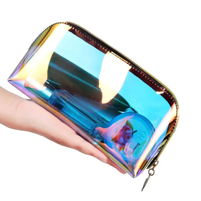 Holographic Travel Makeup Bag Transparent Cosmetic Pouch
