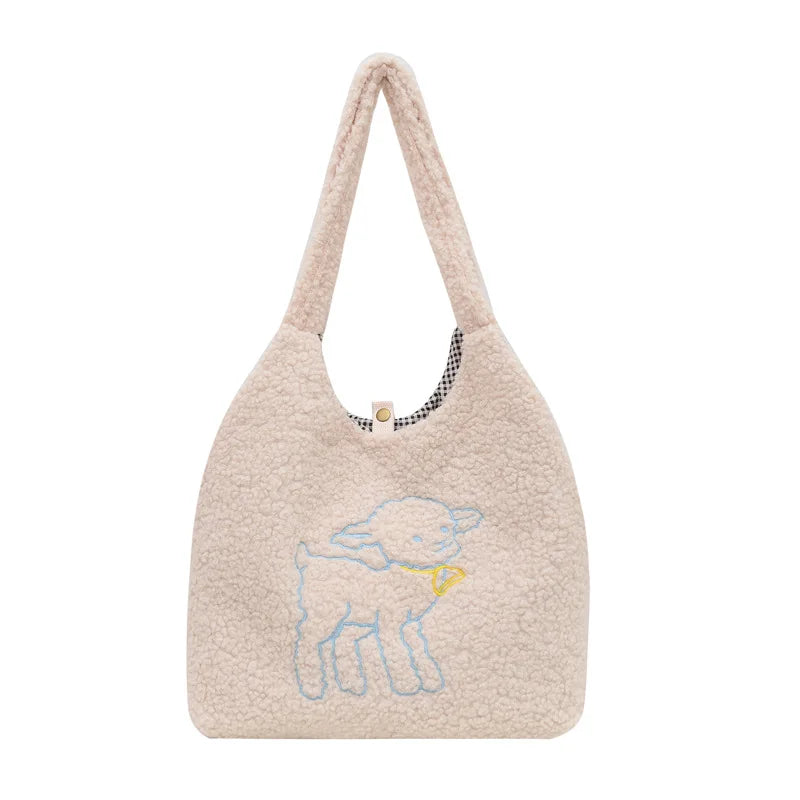 Soft Lamb Fabric Shoulder Bag Large Capacity Tote for Girls
