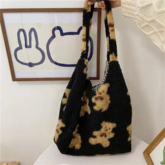 Soft Fluffy Fur Bear Shoulder Tote Bag - Large Capacity