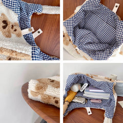 Fluffy Bear Tote Bag Canvas Handbag Soft Plush Shoulder Bag Large Capacity