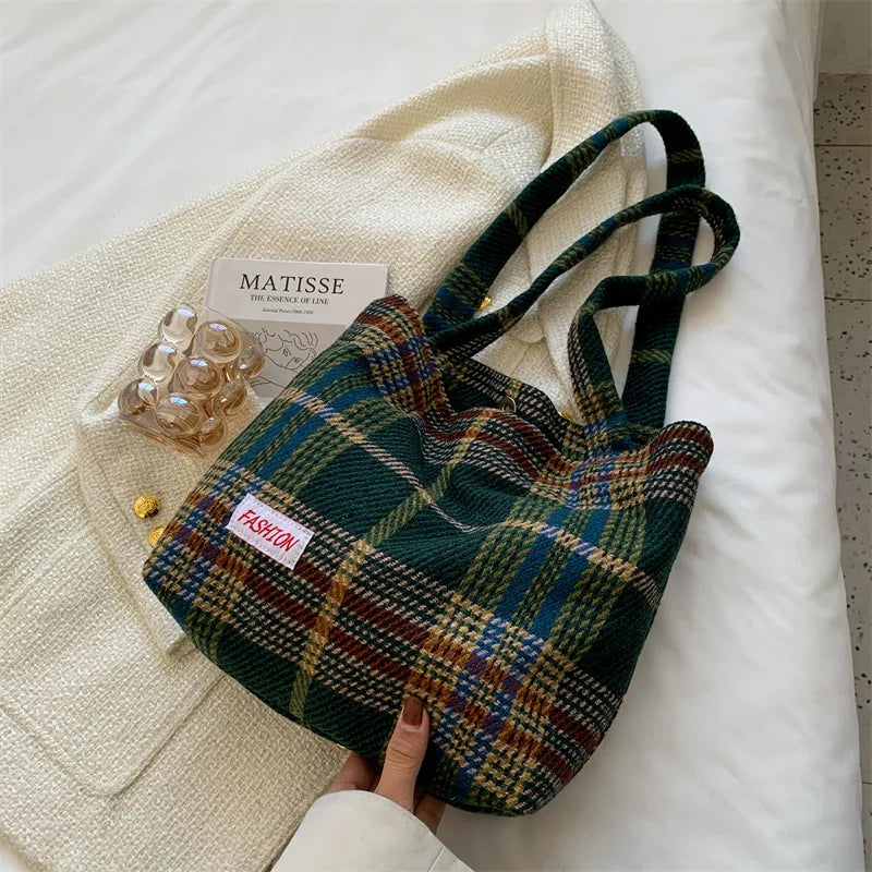 Women Large Capacity Plaid Travel Handbag Tote Shoulder Bag