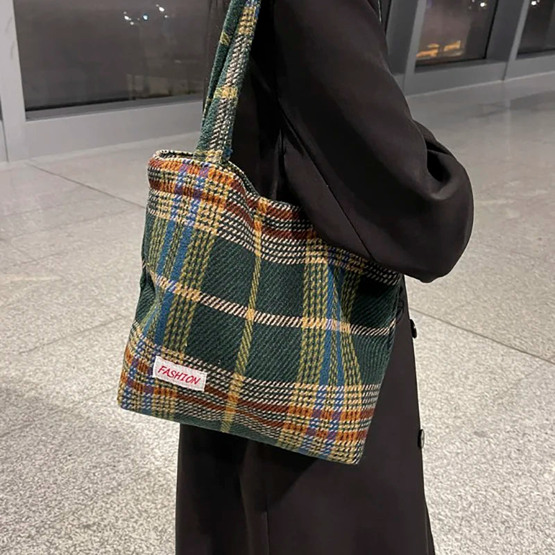 Women Large Capacity Plaid Travel Handbag Tote Shoulder Bag