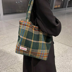 Women Large Capacity Plaid Travel Handbag Tote Shoulder Bag