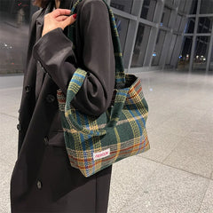 Women Large Capacity Plaid Travel Handbag Tote Shoulder Bag